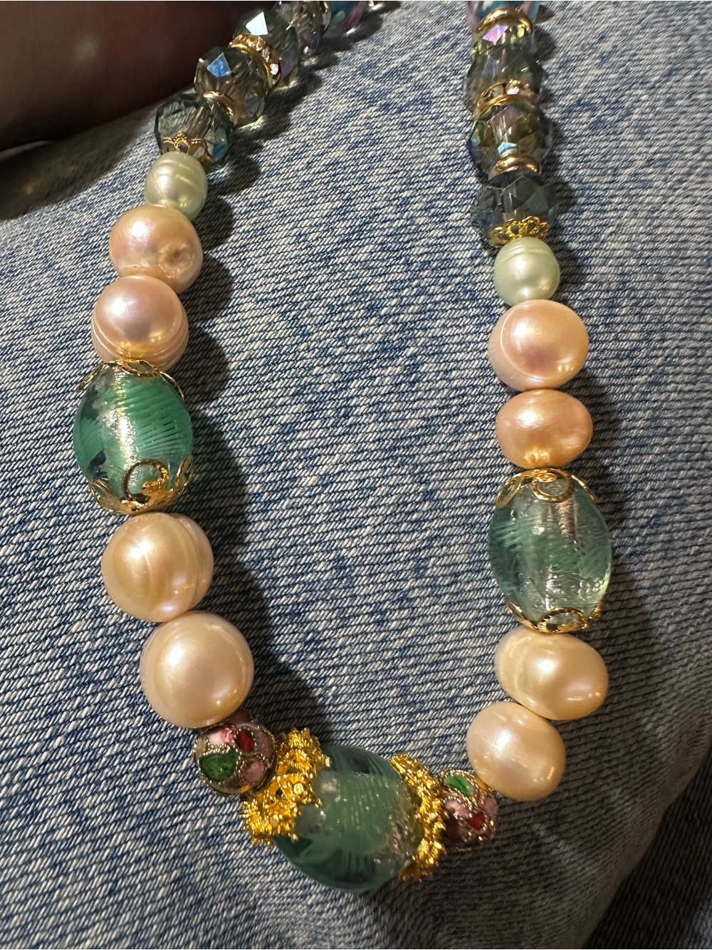 Artisan-Genuine Pearl and Venetian Glass Necklace - Picture 5 of 9